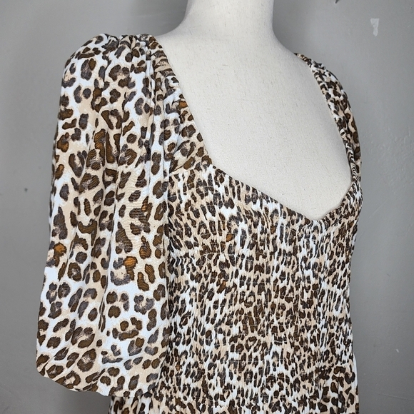Faithful the Brand Ilaria Smocked Leopard Print Mini Dress Size‎ Large - Picture 7 of 16